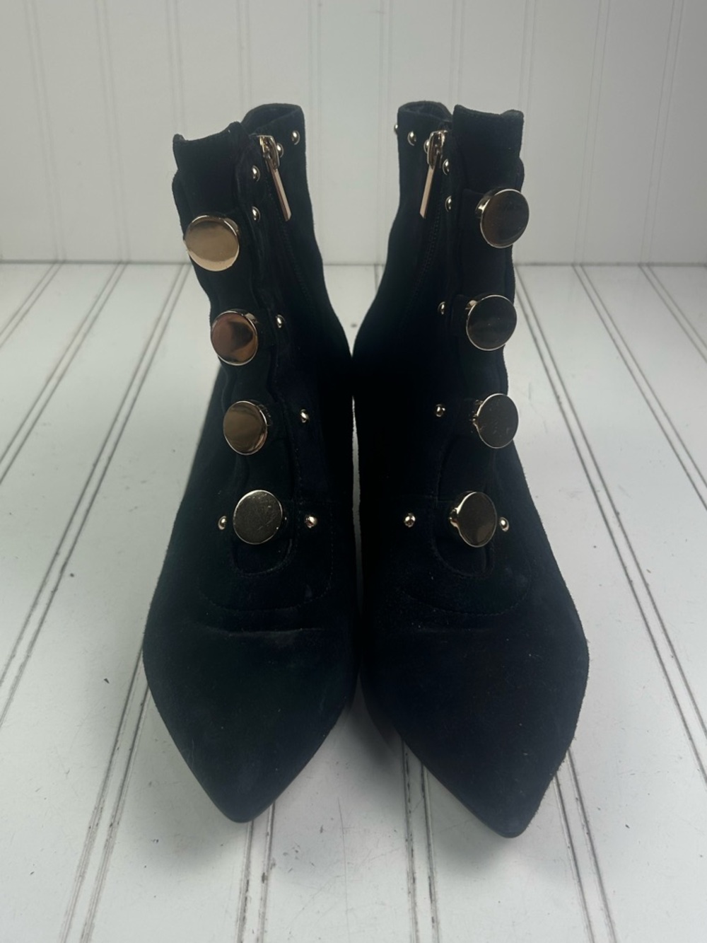 Jones Bootmaker Vintage Black Suede Studded Ankle Heel Boots Women’s Size 8 39 - Picture 2 of 12